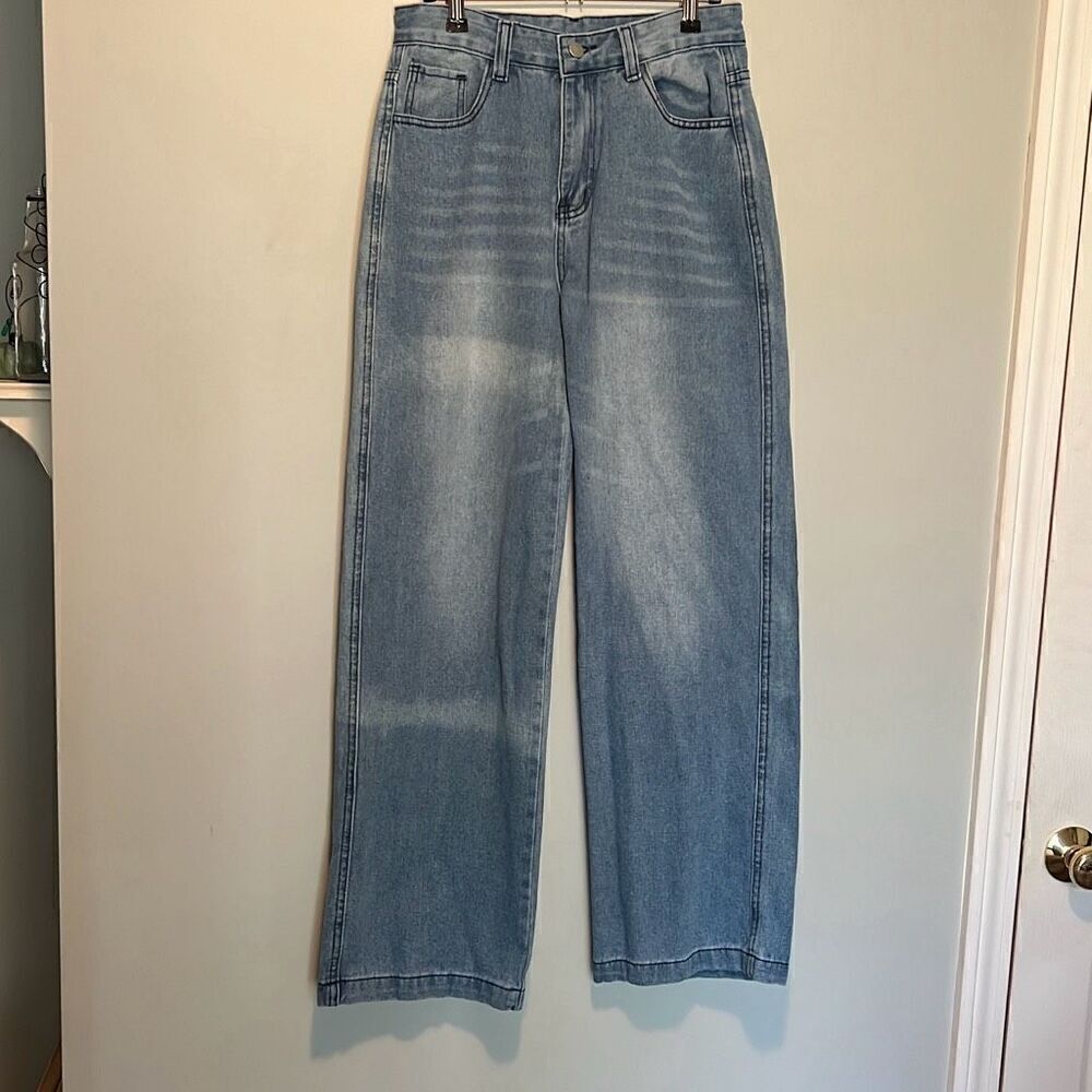 Jeans Women's Blue Denim Straight Wide Leg Baggy Jeans Medium